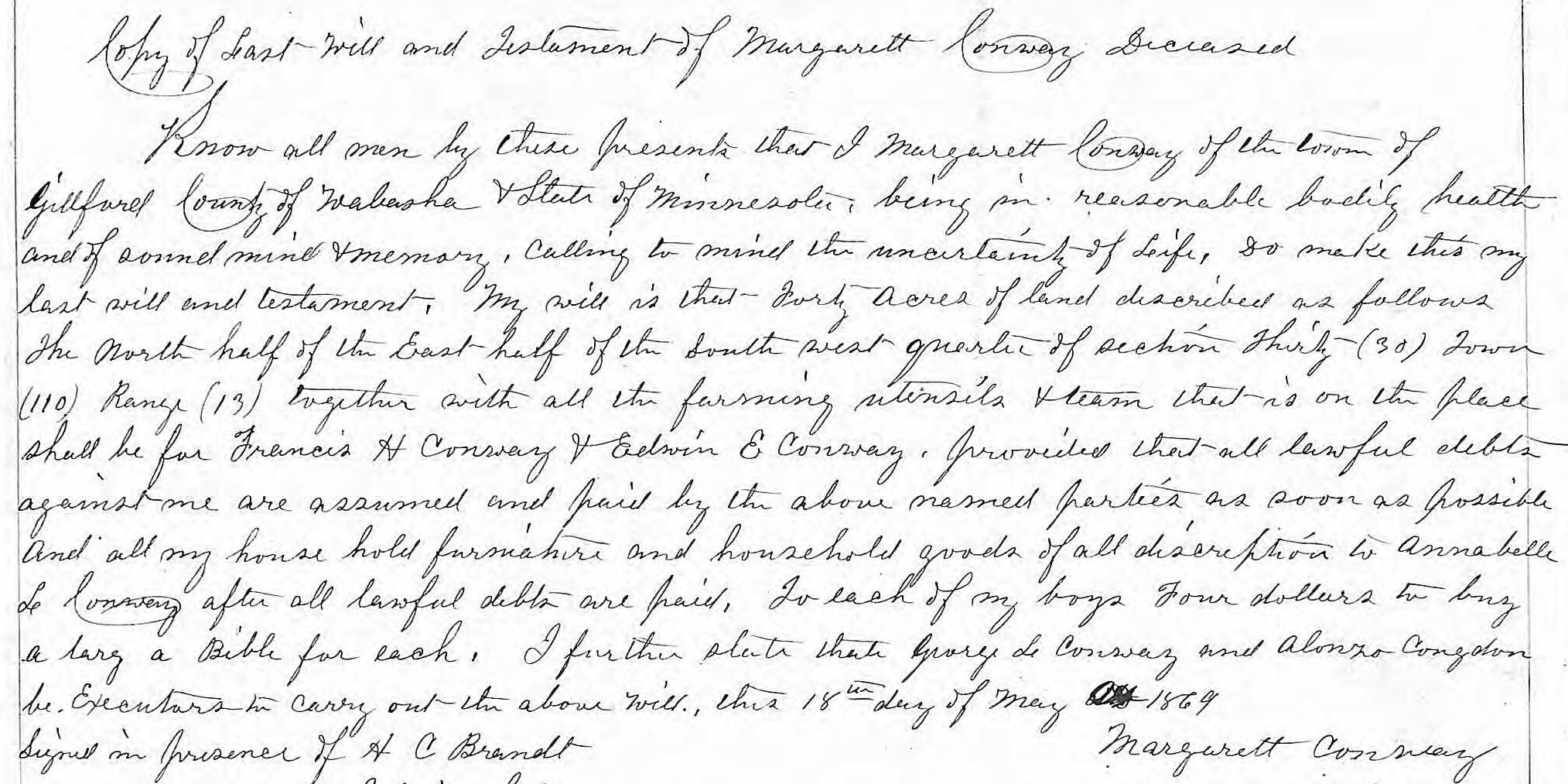 Will of Margaret Cotter Conway
